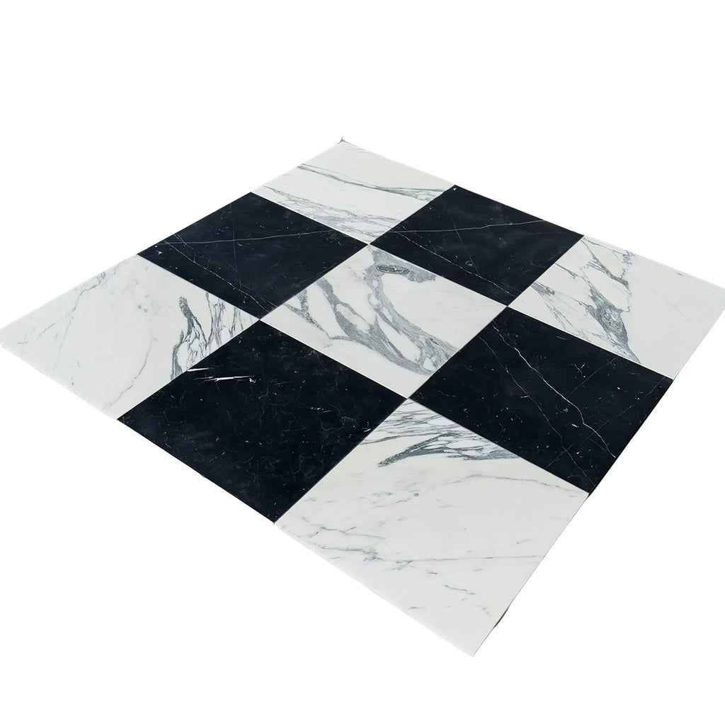 Checkerboard Nero Marquina Marble and Arabescato Corchia Marble 18X18 Set