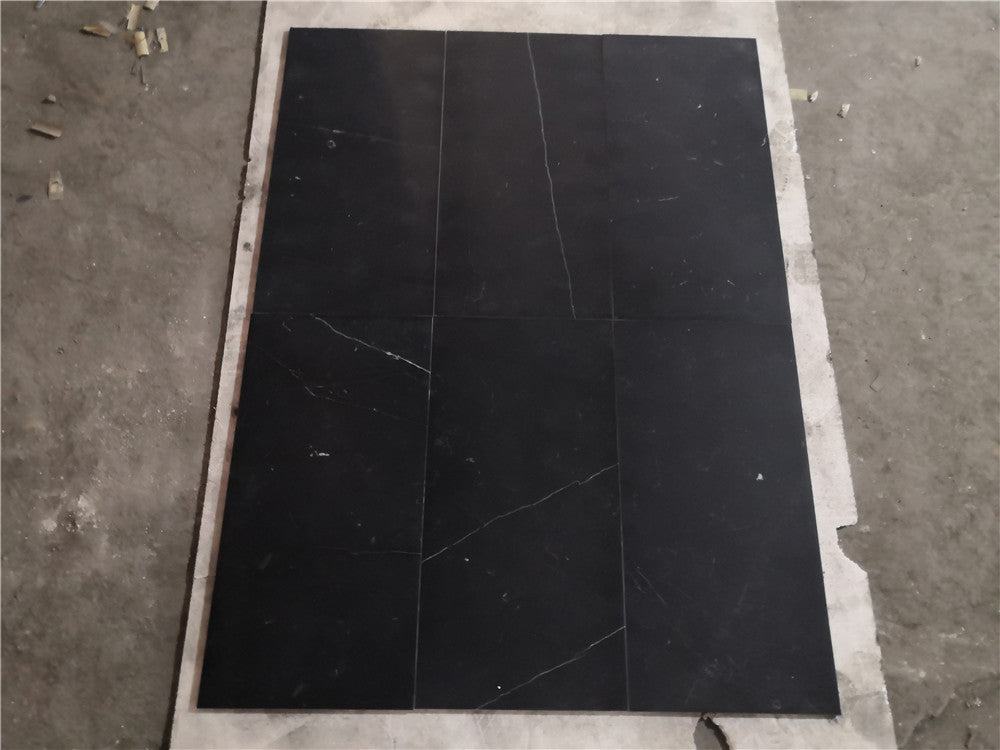 Checkerboard Nero Marquina Marble and Carrara White Marble 12X12 Tumbled Set