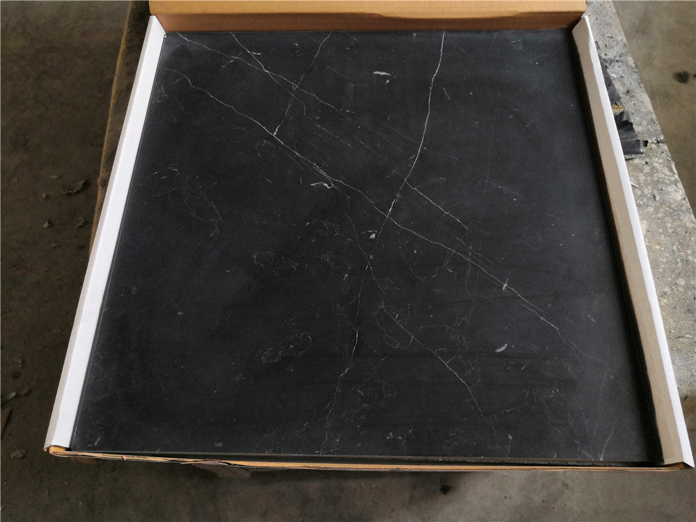 Checkerboard Nero Marquina Marble and Carrara White Marble 12X12 Tumbled Set