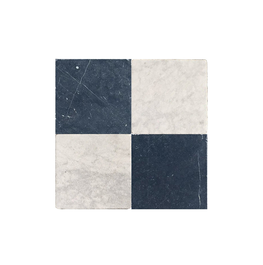 Checkerboard Nero Marquina Marble and Carrara White Marble 12X12 Tumbled Set