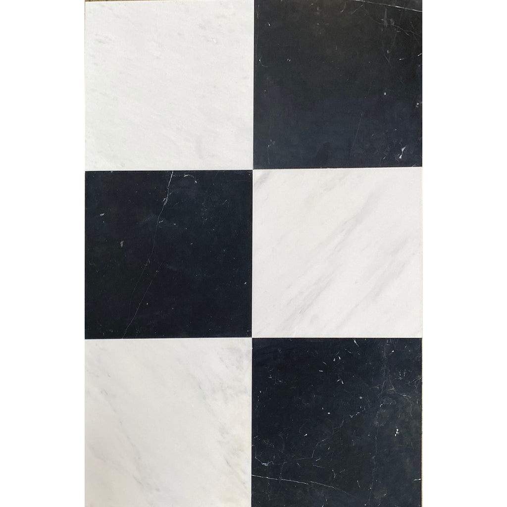 Checkerboard Oriental White (Asian Statuary) Marble and Nero Marquina Marble 12X12 Set