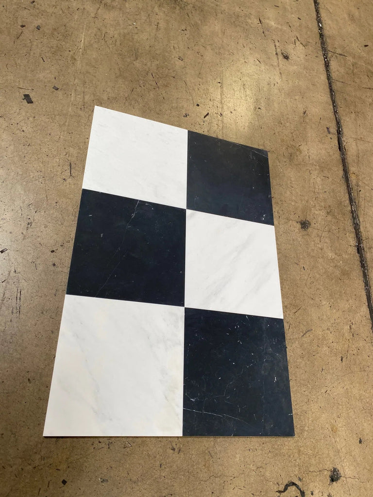 Checkerboard Oriental White (Asian Statuary) Marble and Nero Marquina Marble 12X12 Set