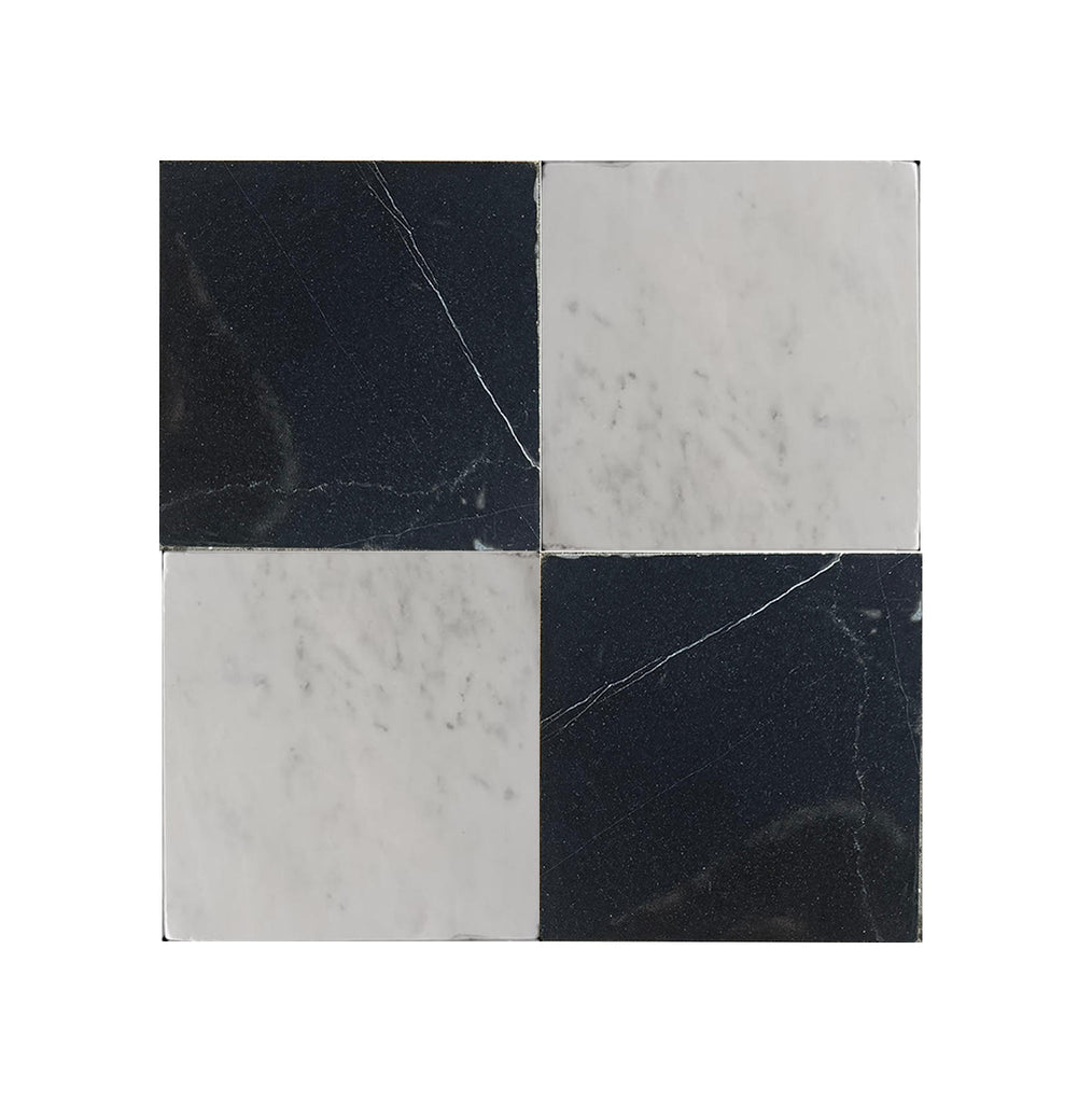 Checkerboard Oriental White (Asian Statuary) Marble and Nero Marquina Marble 12X12 Set