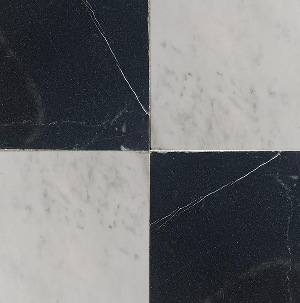 Checkerboard Oriental White (Asian Statuary) Marble and Nero Marquina Marble 12X12 Set