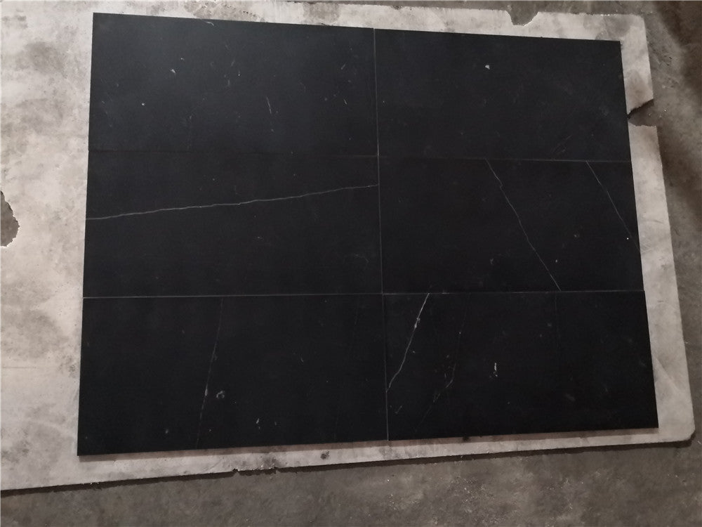 Checkerboard Oriental White (Asian Statuary) Marble and Nero Marquina Marble 12X12 Tumbled Set