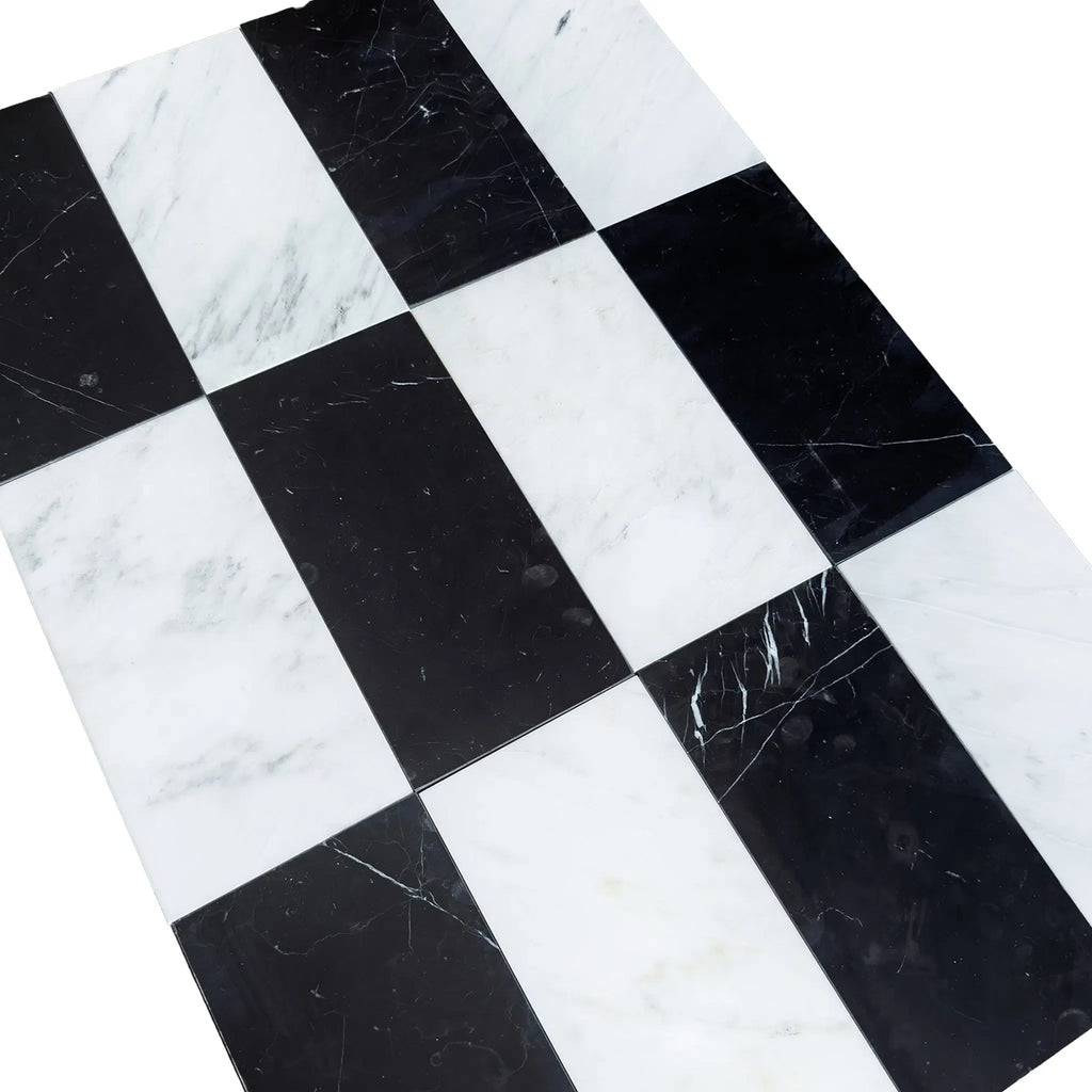 Oriental White (Asian Statuary) 6X12 and Nero Marquina 6X12 Set