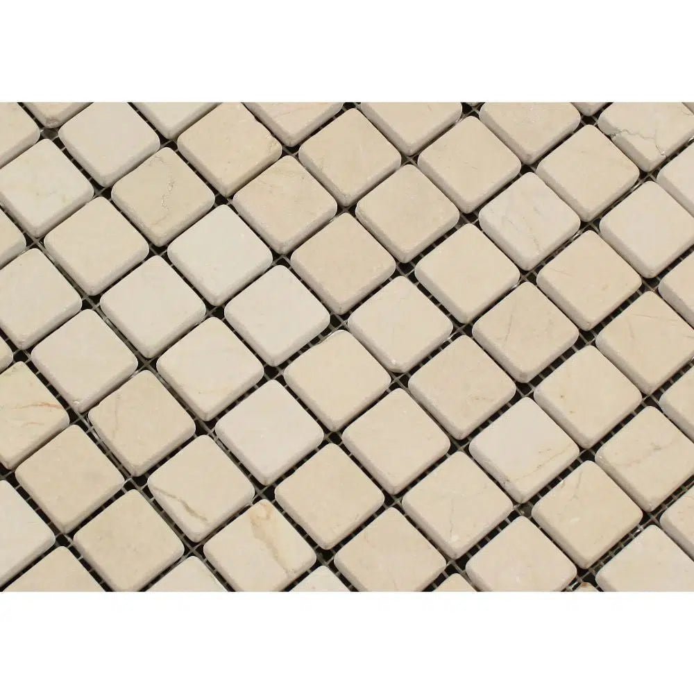 Crema Marfil Marble 1X1 Mosaic Tumbled - SurfacesGalore