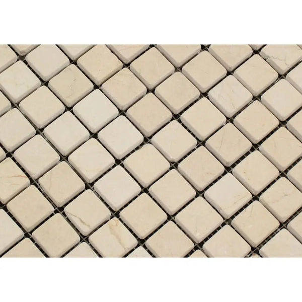 Crema Marfil Marble 1X1 Mosaic Tumbled - SurfacesGalore