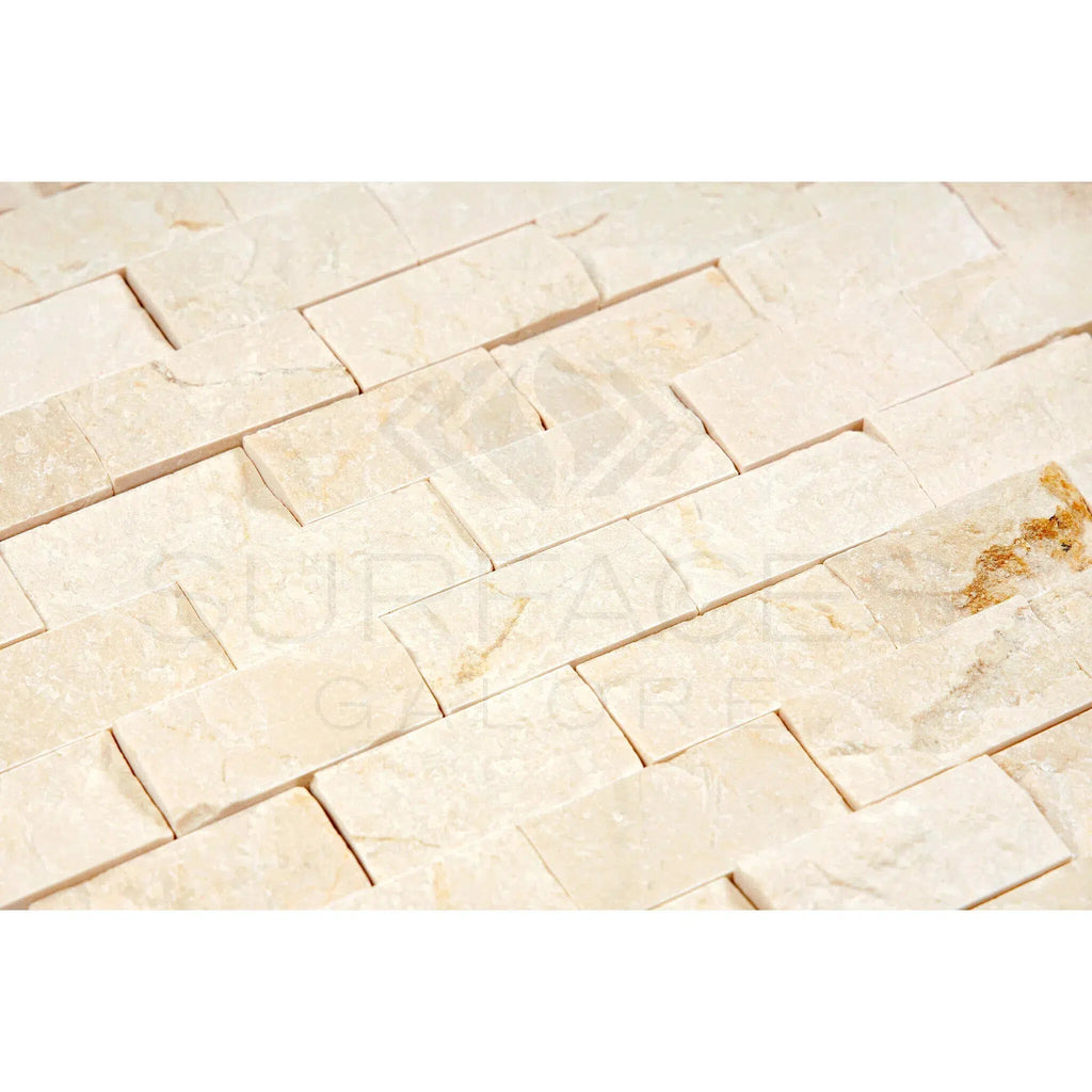 Crema Marfil Marble 1X2 Brick Mosaic Split - Faced - SurfacesGalore