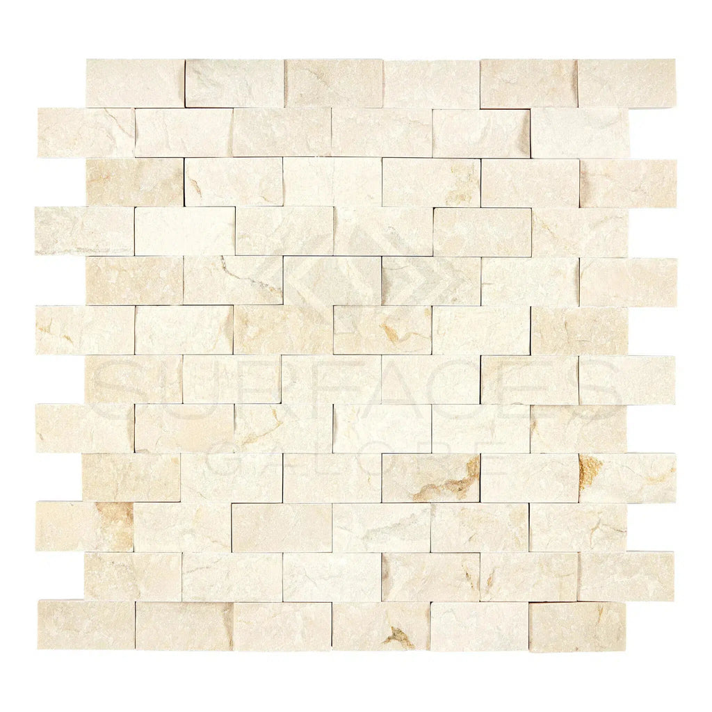 Crema Marfil Marble 1X2 Brick Mosaic Split-Faced