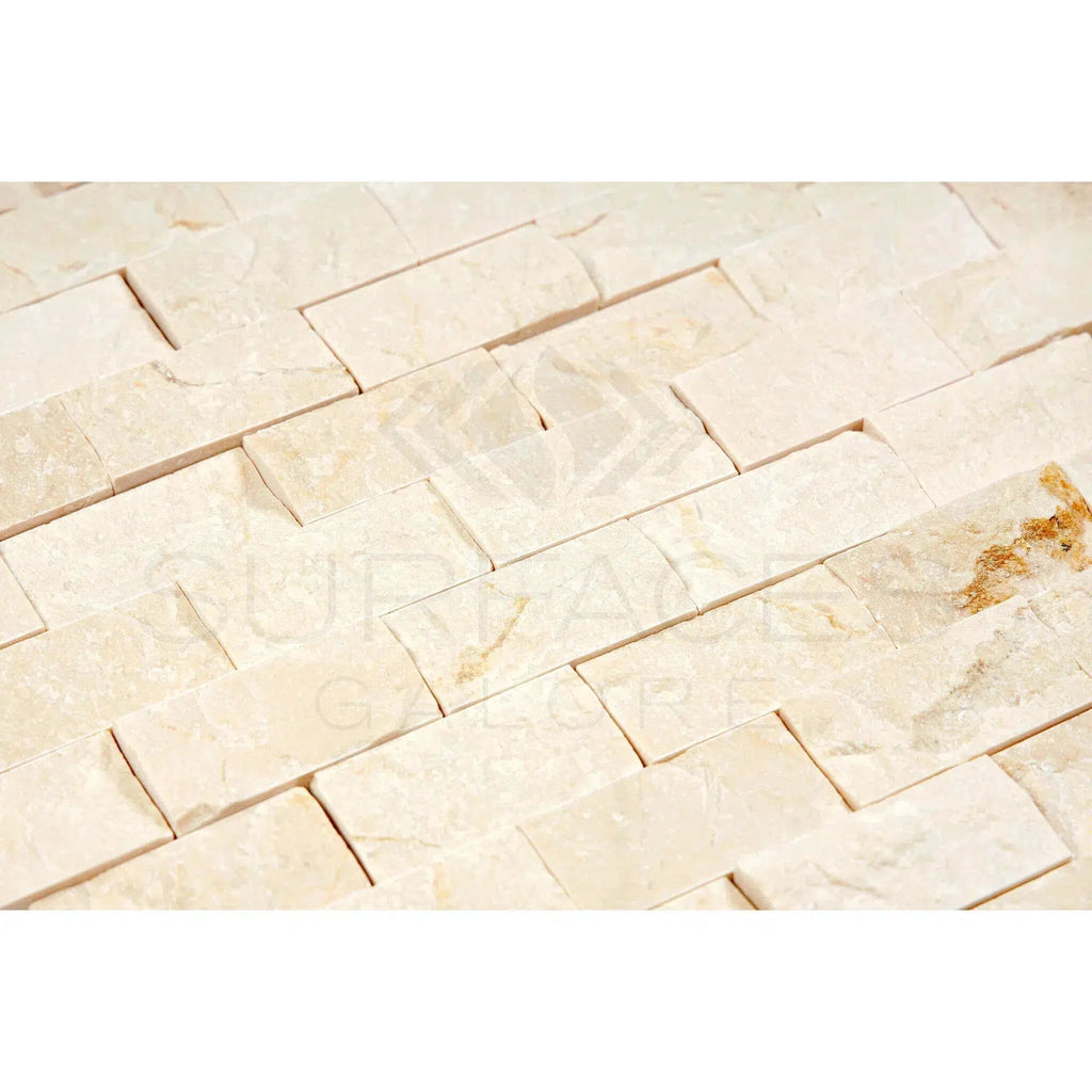 Crema Marfil Marble 1X2 Brick Mosaic Split-Faced