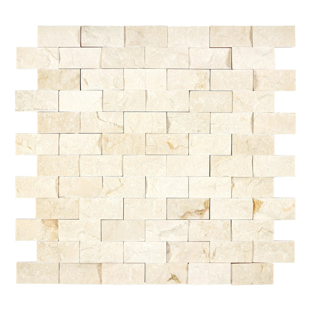 Crema Marfil Marble 1X2 Brick Mosaic Split-Faced