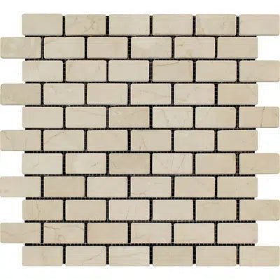 Crema Marfil Marble 1X2 Brick Mosaic Tumbled - SurfacesGalore