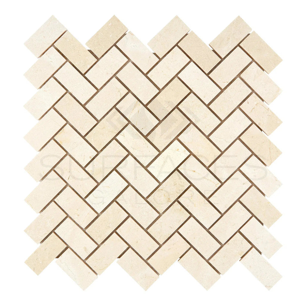 Crema Marfil Marble 1X2 Herringbone Mosaic Polished - Honed - SurfacesGalorePolished