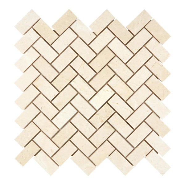 Crema Marfil Marble 1X2 Herringbone Mosaic Polished-Honed