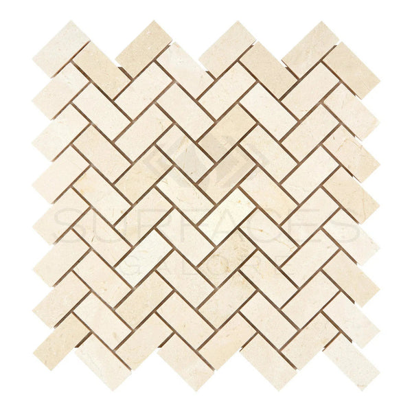 Crema Marfil Marble 1X2 Herringbone Mosaic Polished - Honed - SurfacesGalorePolished