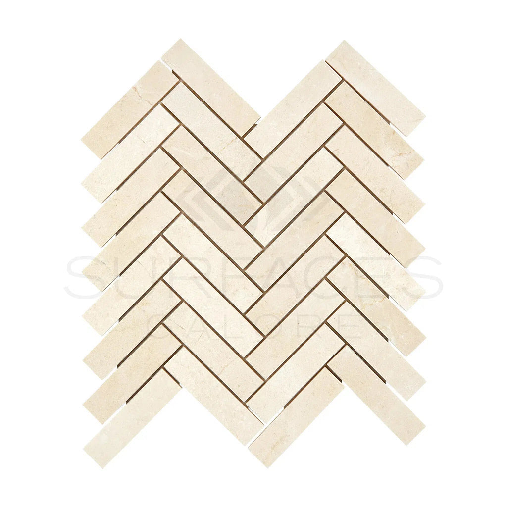 Crema Marfil Marble 1X4 Herringbone Mosaic Polished - Honed - SurfacesGalorePolished