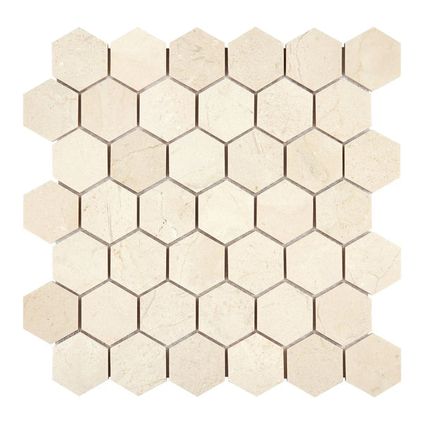 Crema Marfil Marble 2" Hexagon Mosaic Polished-Honed