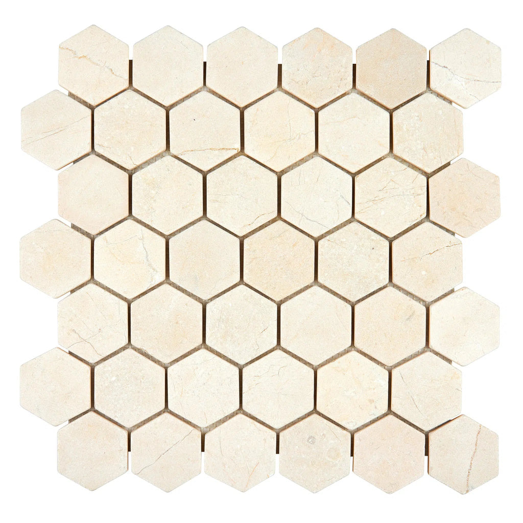 Crema Marfil Marble 2" Hexagon Mosaic Tumbled