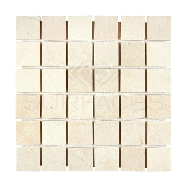 Crema Marfil Marble 2X2 Mosaic Tumbled - SurfacesGalore