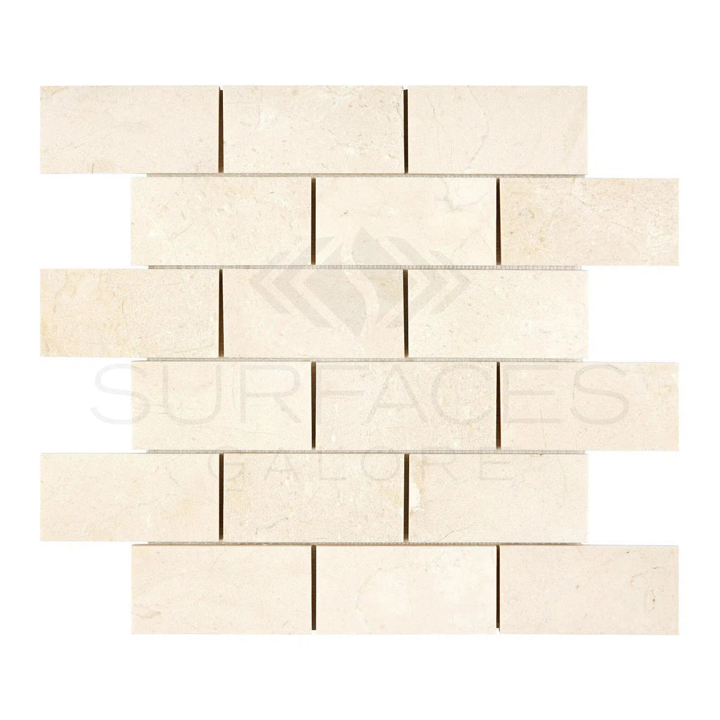 Crema Marfil Marble 2X4 Brick Mosaic Polished-Honed