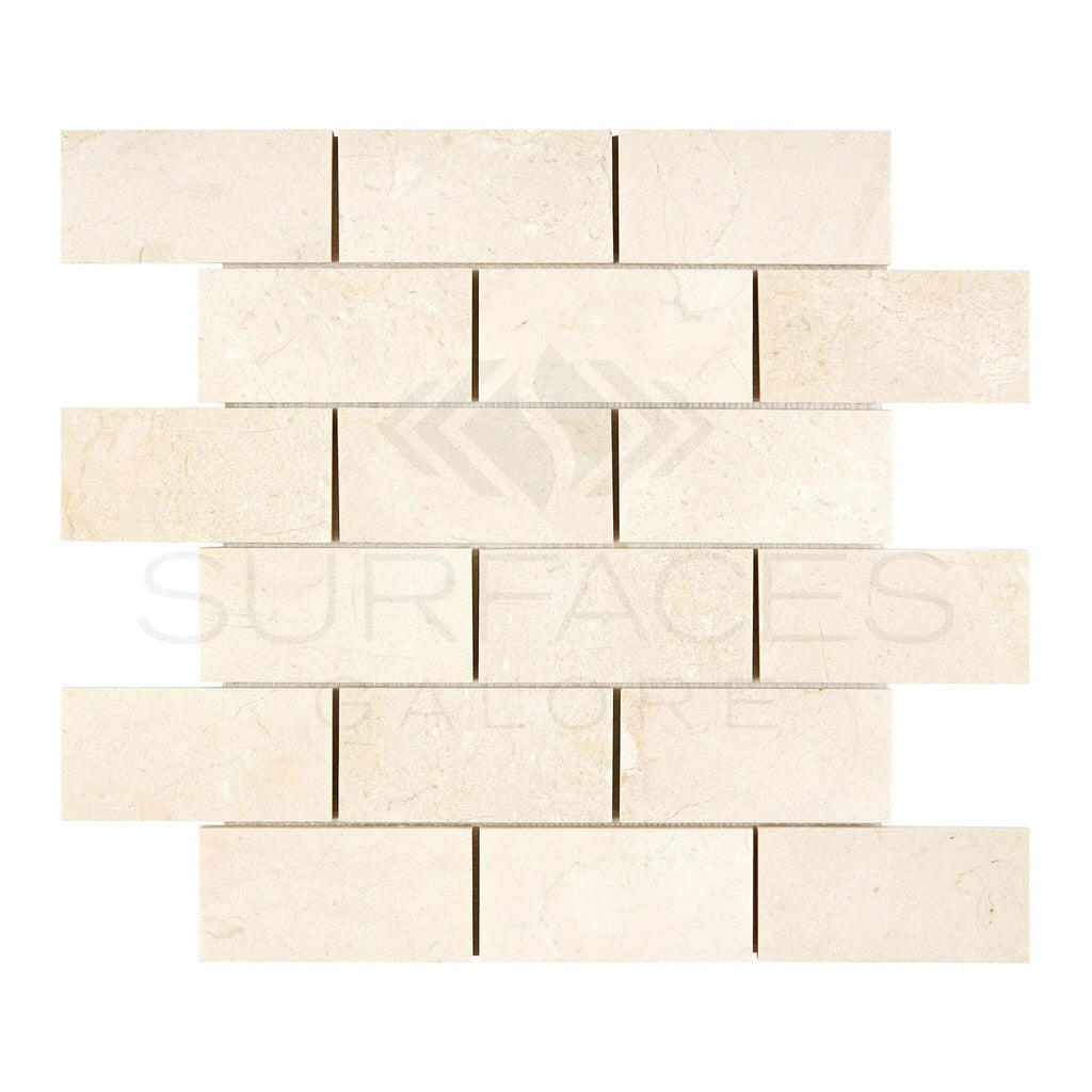 Crema Marfil Marble 2X4 Brick Mosaic Polished - Honed - SurfacesGalorePolished