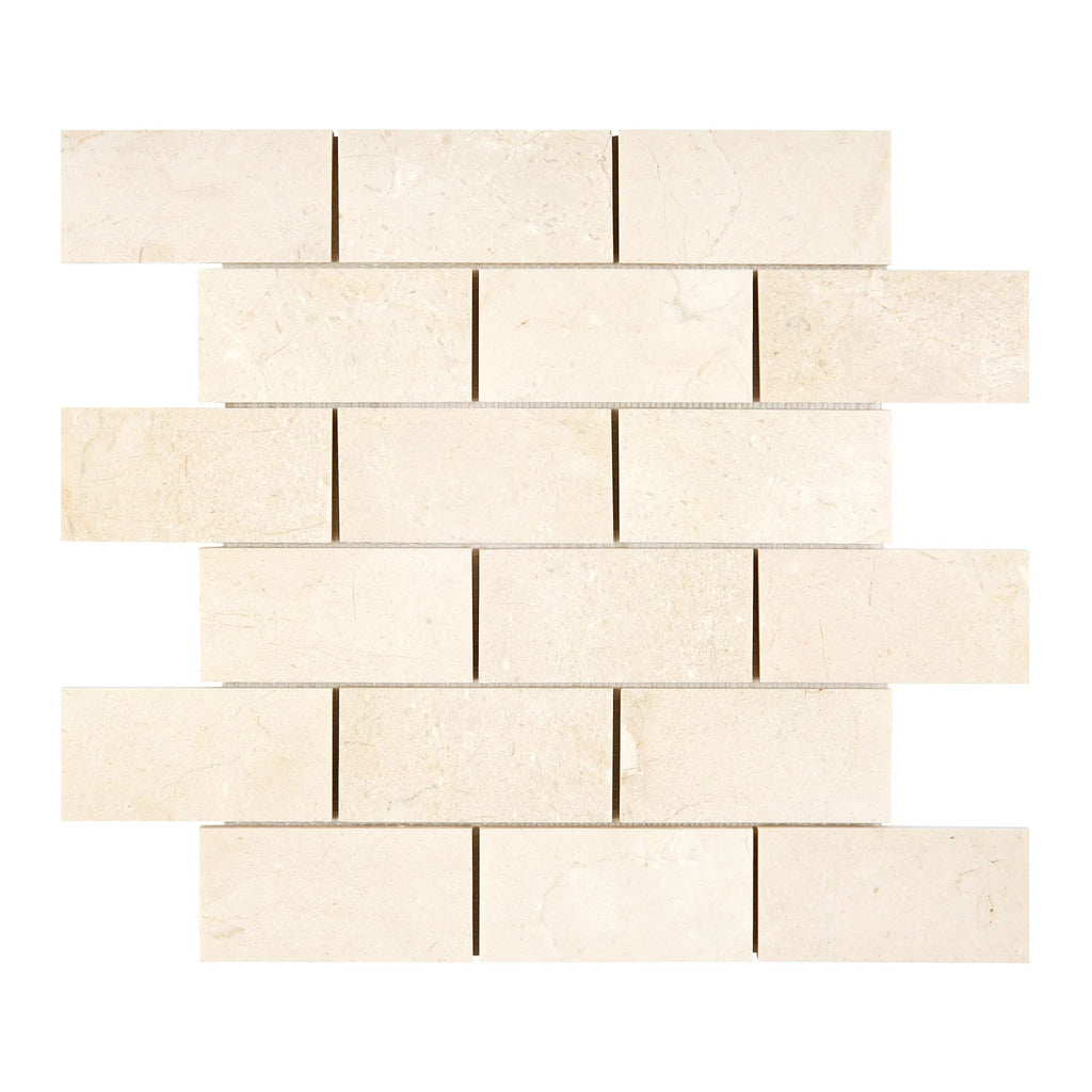 Crema Marfil Marble 2X4 Brick Mosaic Polished-Honed