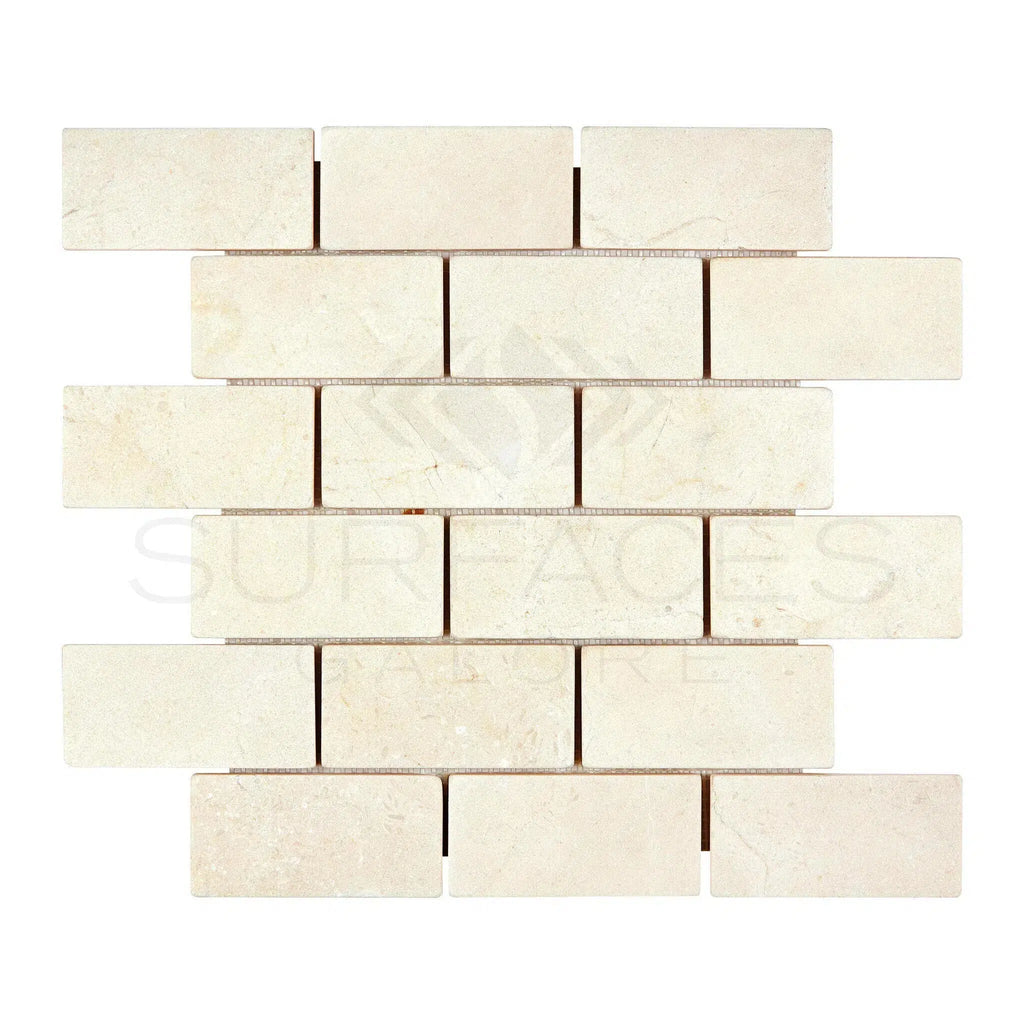 Crema Marfil Marble 2X4 Brick Mosaic Tumbled