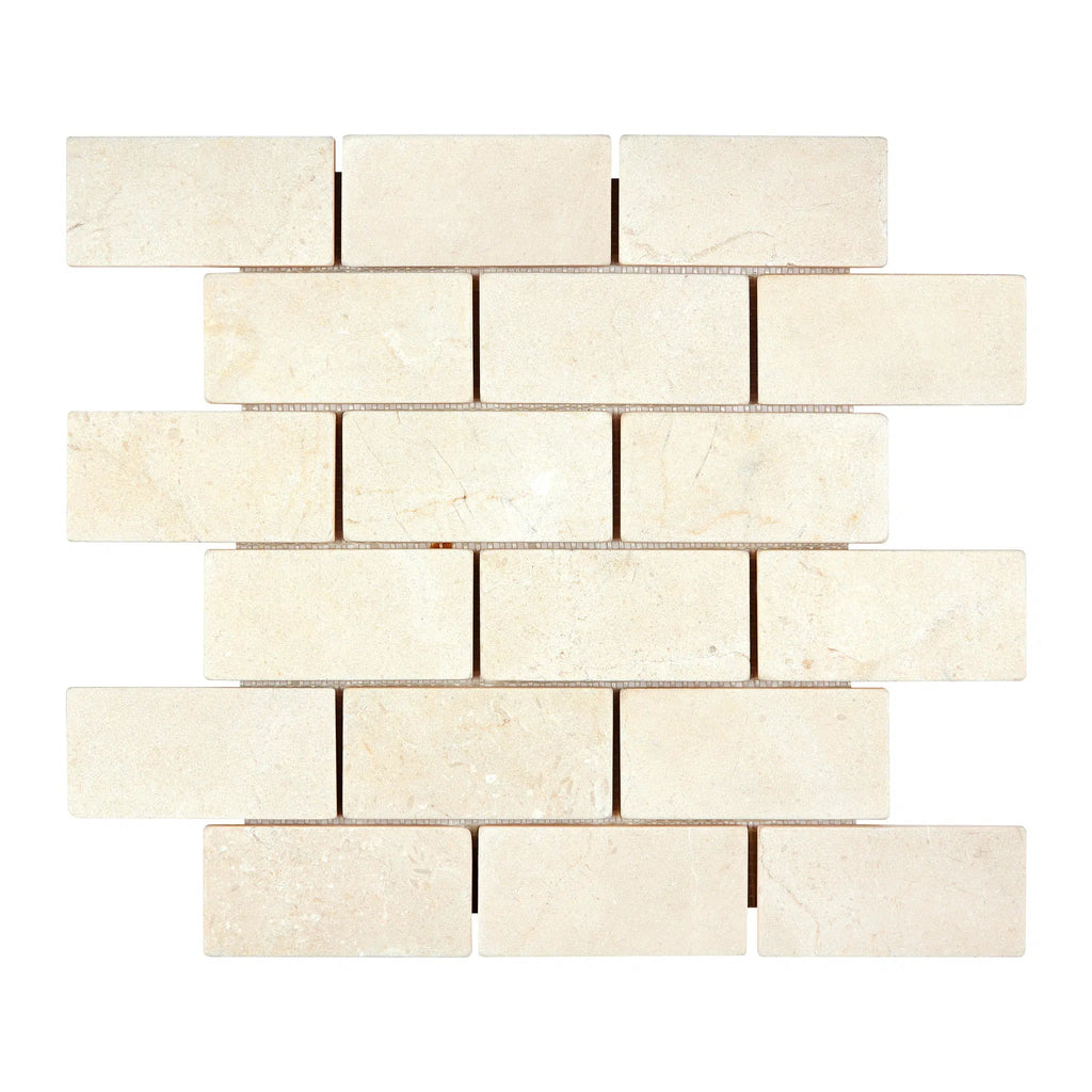 Crema Marfil Marble 2X4 Brick Mosaic Tumbled