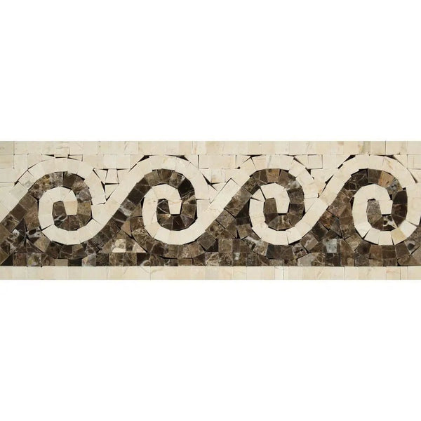 Crema Marfil Marble 3 7/8X12 Wave Border (Crema Marfil + Emp. Dark) Polished - SurfacesGalore