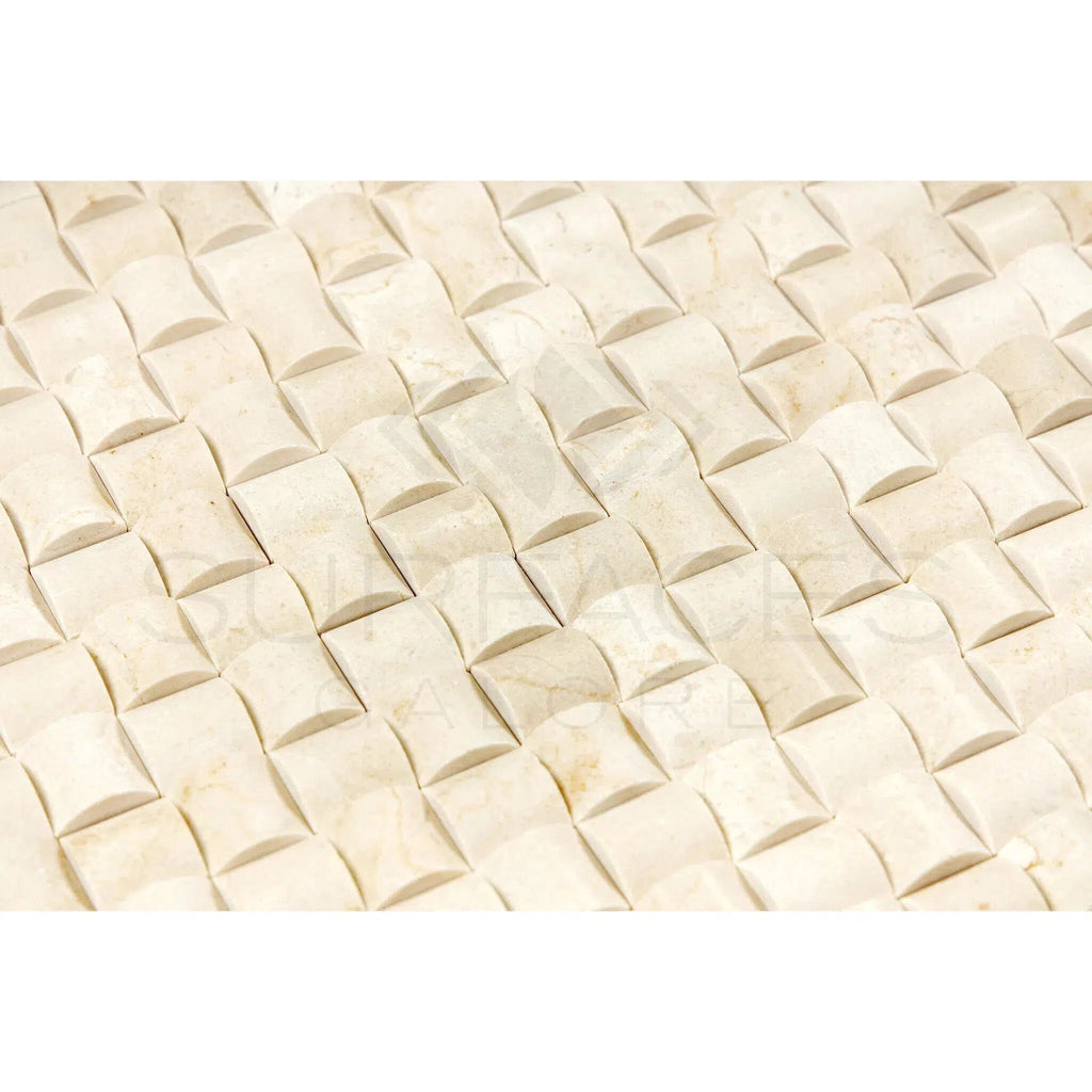 Crema Marfil Marble 3 - D Small - Bread Mosaic Polished - Honed - SurfacesGalorePolished