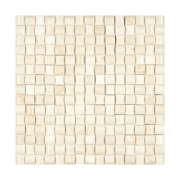 Crema Marfil Marble 3-D Small-Bread Mosaic Polished-Honed