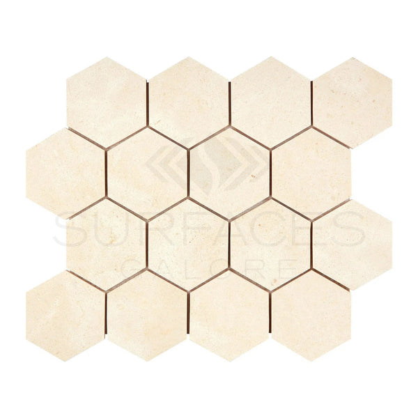 Crema Marfil Marble 3X3 Hexagon Mosaic Polished - Honed - SurfacesGalorePolished