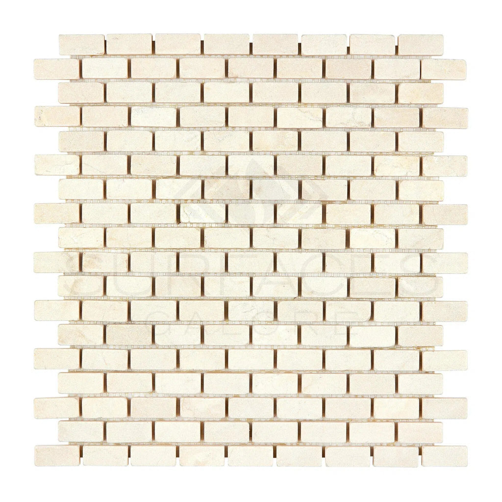 Crema Marfil Marble 5/8X1 1/4 Mini - Brick Mosaic Tumbled - SurfacesGalore