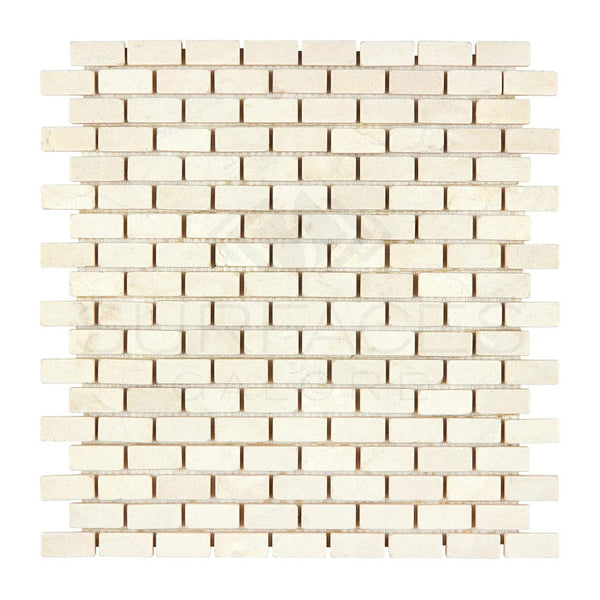 Crema Marfil Marble 5/8X1 1/4 Mini - Brick Mosaic Tumbled - SurfacesGalore