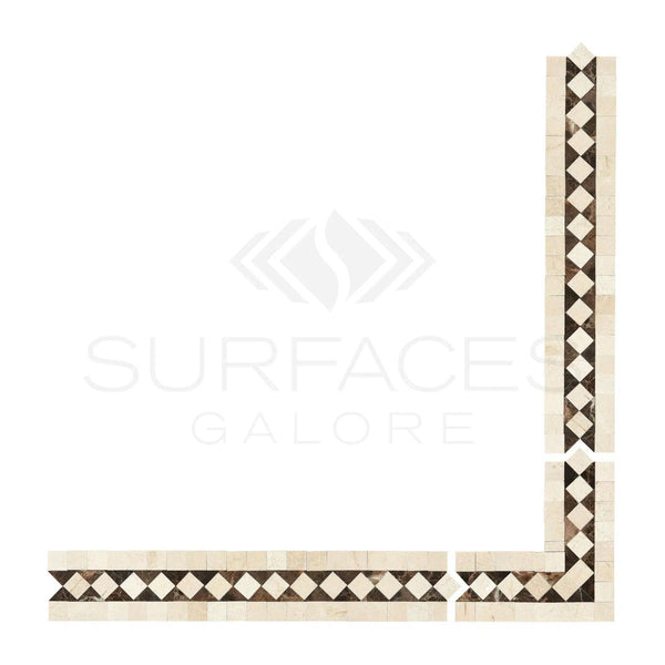 Crema Marfil Marble BIAS Border CORNER w/ Emp. Dark Dots Polished - SurfacesGalore