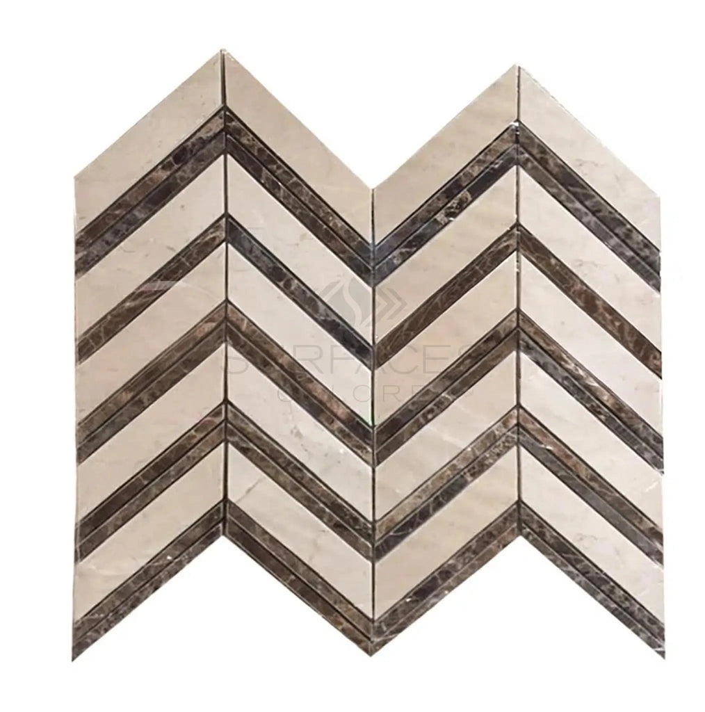 Crema Marfil Marble Chevron (LARGE) (w/ Emp. Dark) Mosaic Polished-Honed