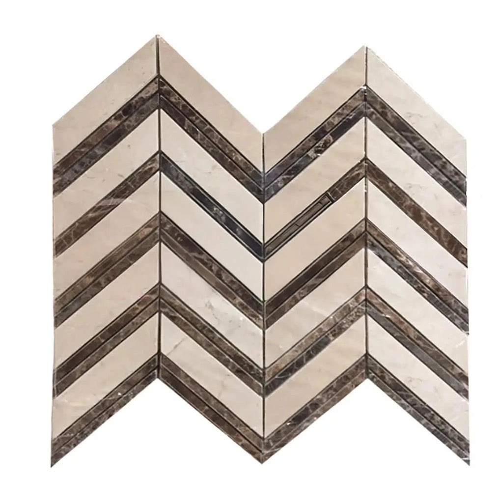 Crema Marfil Marble Chevron (LARGE) (w/ Emp. Dark) Mosaic Polished-Honed