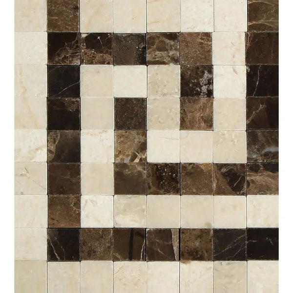 Crema Marfil Marble Greek Key Border CORNER (Crema Marfil + Emp. Dark) Polished - SurfacesGalore