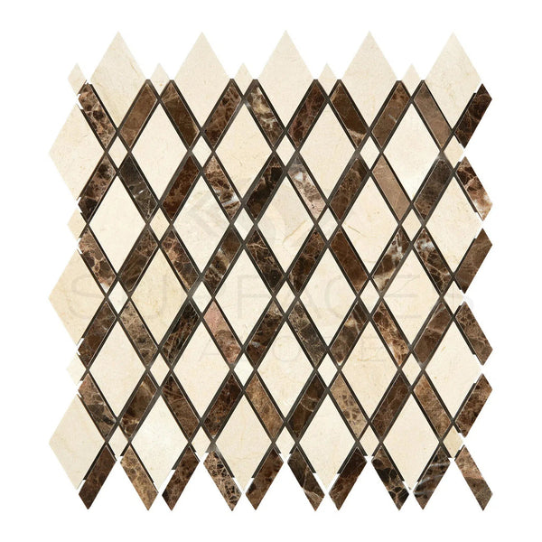 Crema Marfil Marble Lattice (Crema Marfil+Emperador Dark) Mosaic Polished - Honed - SurfacesGalorePolished