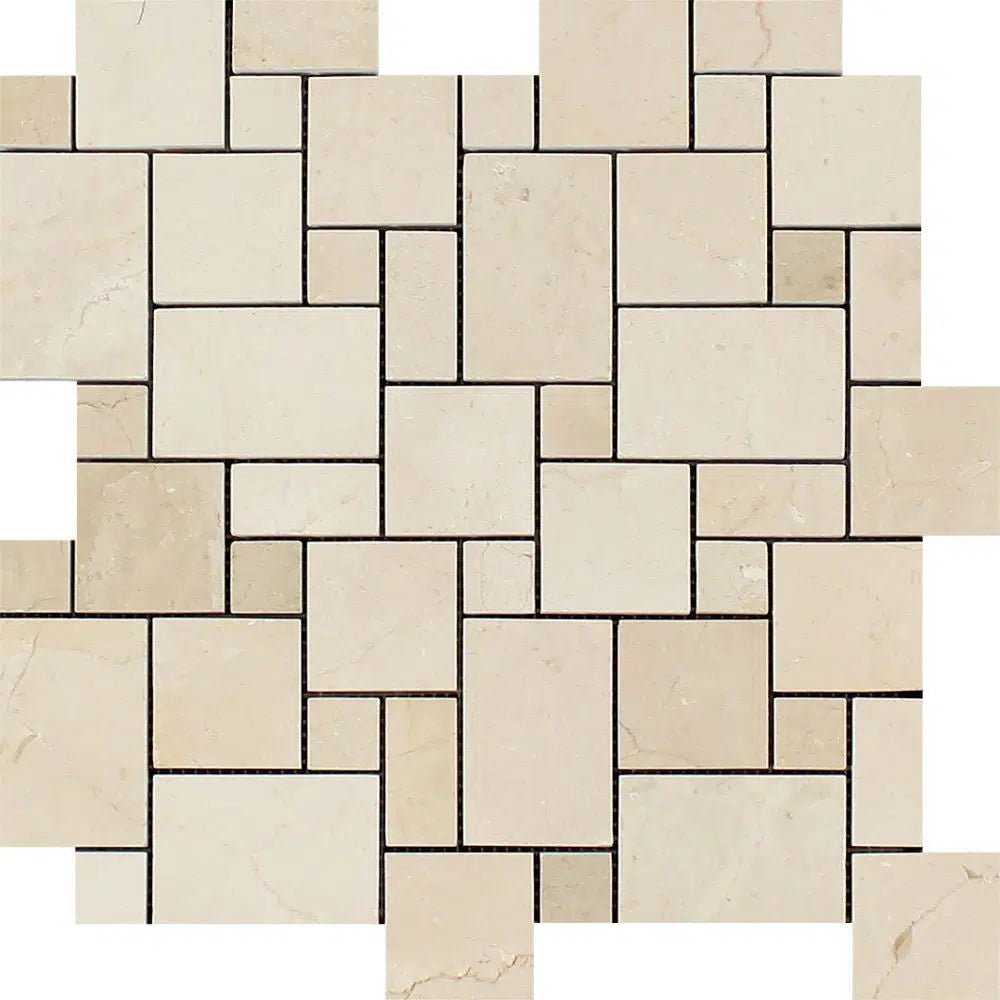 Crema Marfil Marble Mini - Versailles Pattern Mosaic Polished - Honed - SurfacesGalorePolished