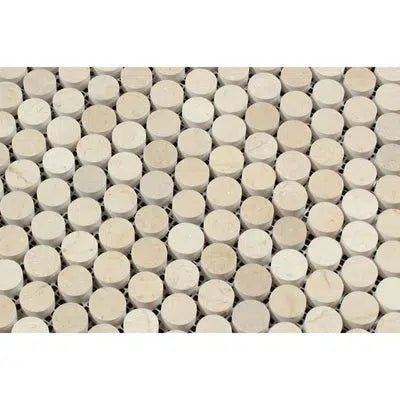 Crema Marfil Marble Penny - Round Mosaic Polished - Honed - SurfacesGalorePolished