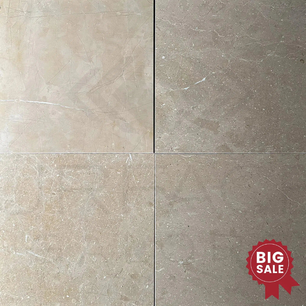 Dark Beige / Cream / Brown Marble 12X12 Polished Tile 310 Sq.Ft. - Discounted, Marble/Travertine Clearance Sale - SurfacesGalore