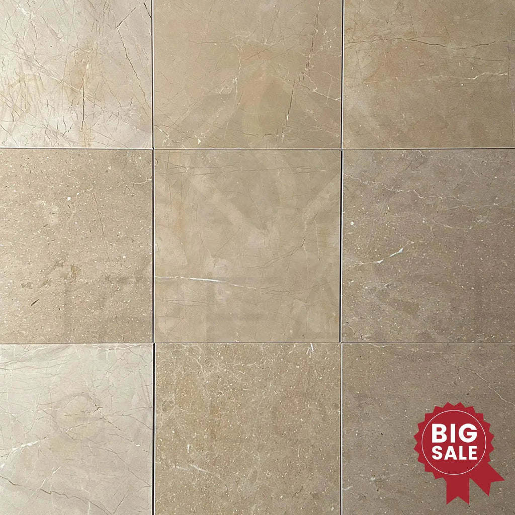 Dark Beige / Cream / Brown Marble 12X12 Polished Tile 310 Sq.Ft. - Discounted, Marble/Travertine Clearance Sale - SurfacesGalore