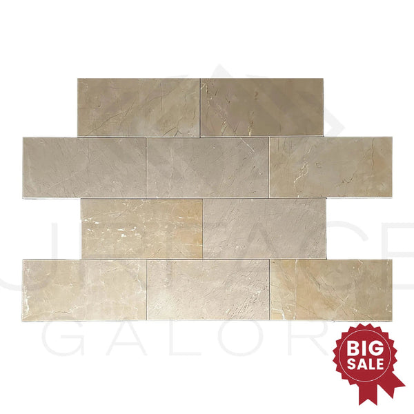 Dark Beige / Cream / Brown Marble 6X12 Polished Tile 320 Sq.Ft. - Discounted, Marble/Travertine Clearance Sale - SurfacesGalore