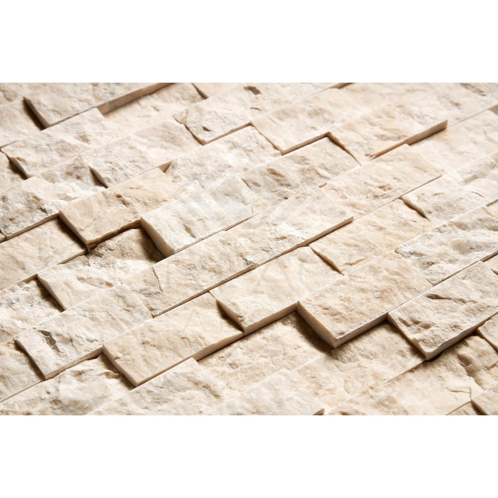 Diano Royal (Queen Beige) Marble 1X2 Brick Mosaic Split - Faced - SurfacesGalore