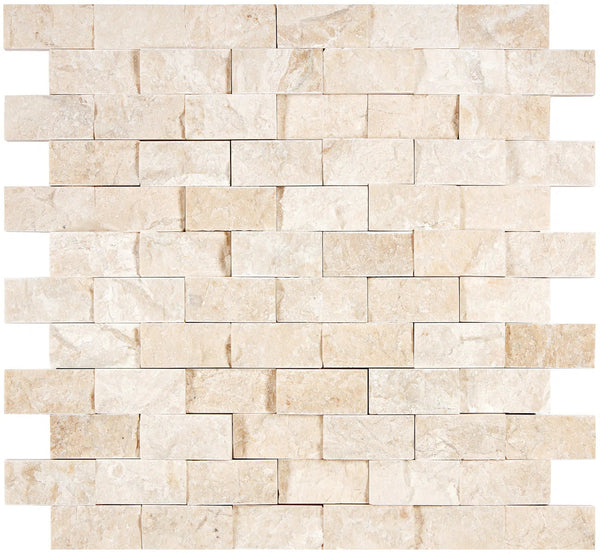 Diano Royal (Queen Beige) Marble 1X2 Brick Mosaic Split-Faced