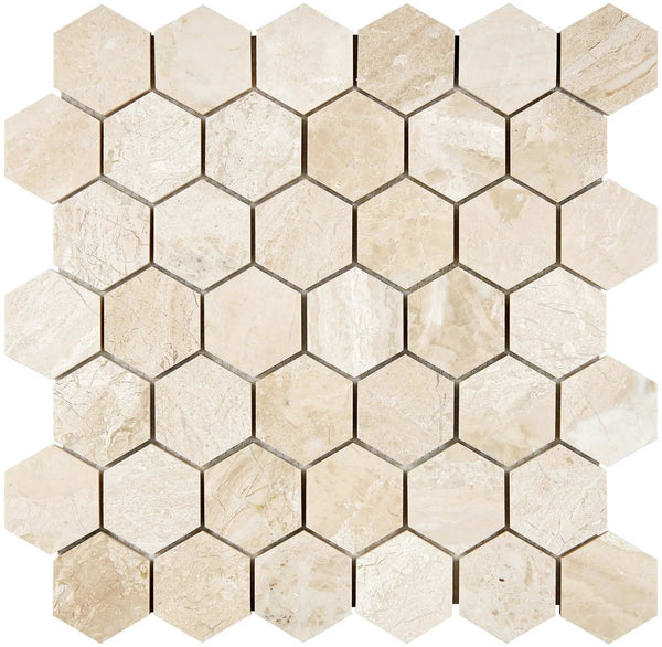 Diano Royal (Queen Beige) Marble 2" Hexagon Mosaic Polished