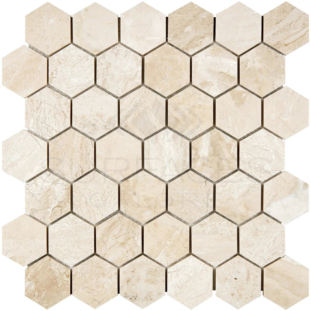 Diano Royal (Queen Beige) Marble 2X2 Hexagon Mosaic Polished - SurfacesGalore