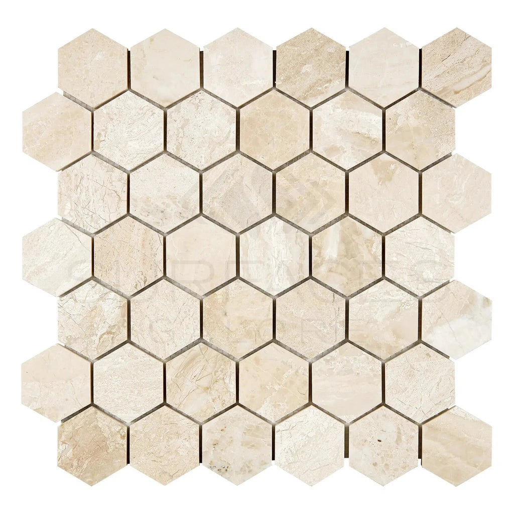 Diano Royal (Queen Beige) Marble 2X2 Hexagon Mosaic Polished